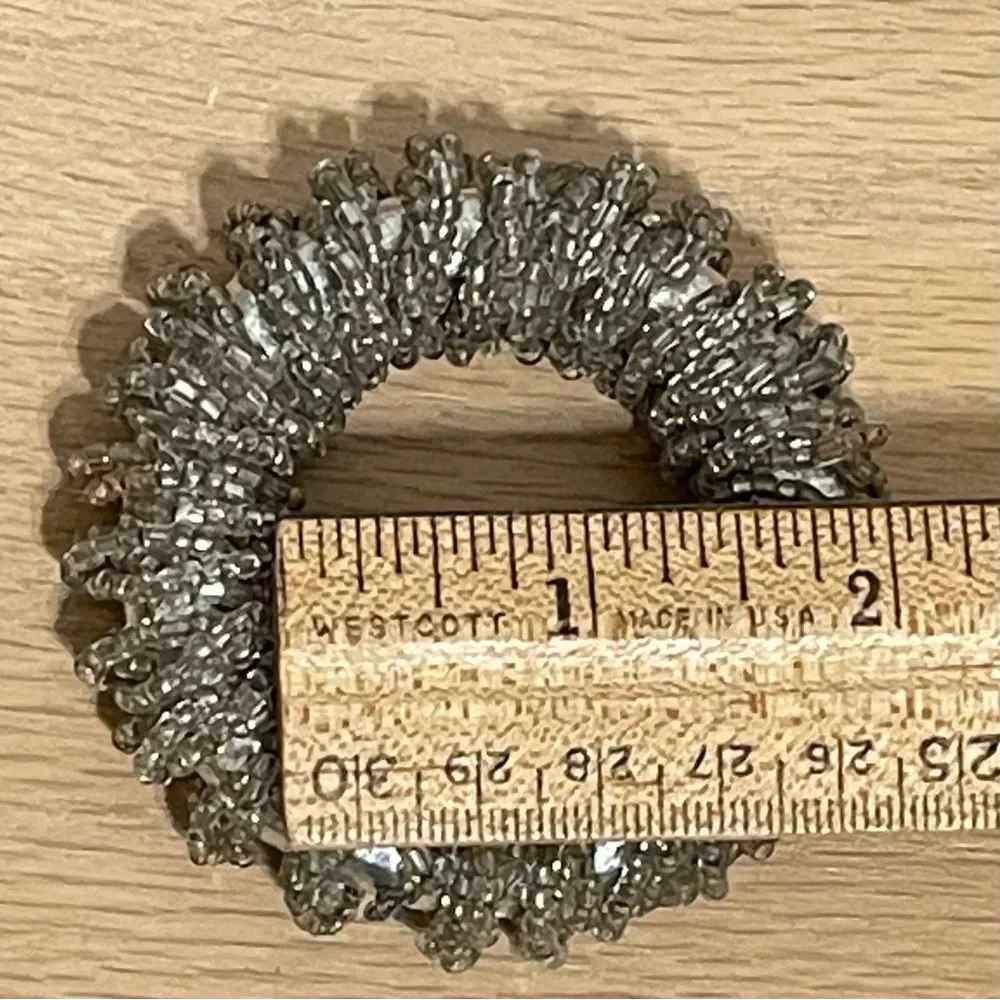 Glass Beaded Sparkly Silver Napkin Rings Holiday Special Occasion Party Set of 6